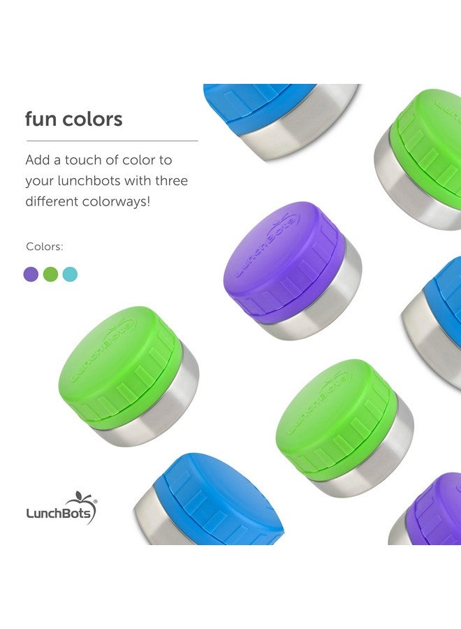 LunchBots Rounds Leak Proof 4 oz. Stainless Snack Container Jar, Set of 2, Green Lids - Image 3