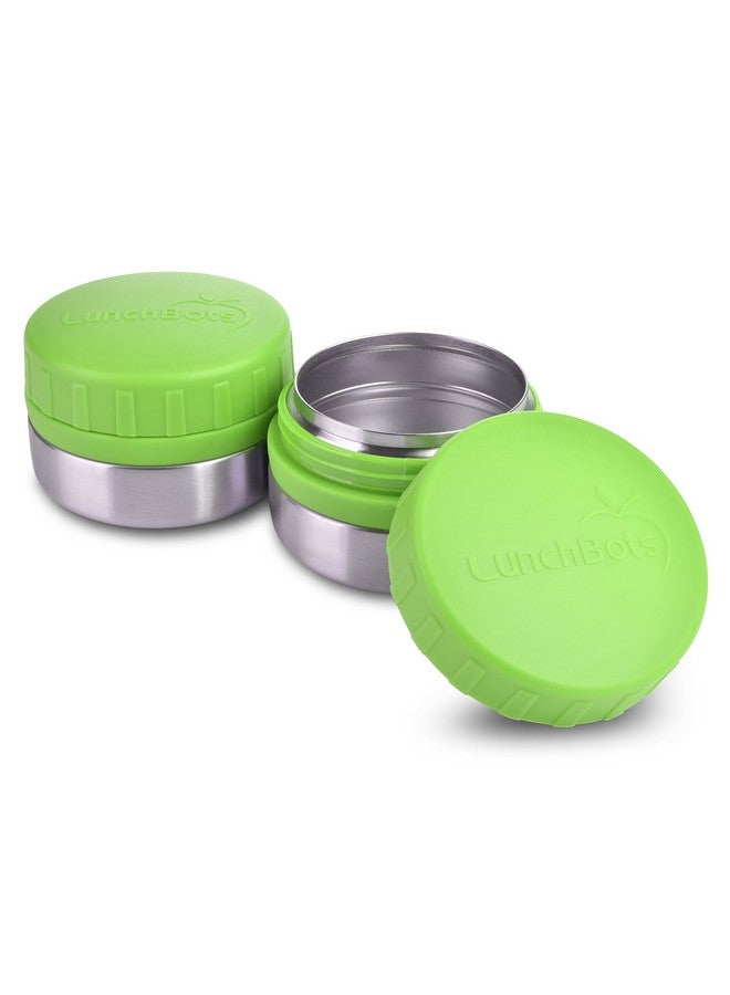 LunchBots Rounds Leak Proof 4 oz. Stainless Snack Container Jar, Set of 2, Green Lids - Image 1