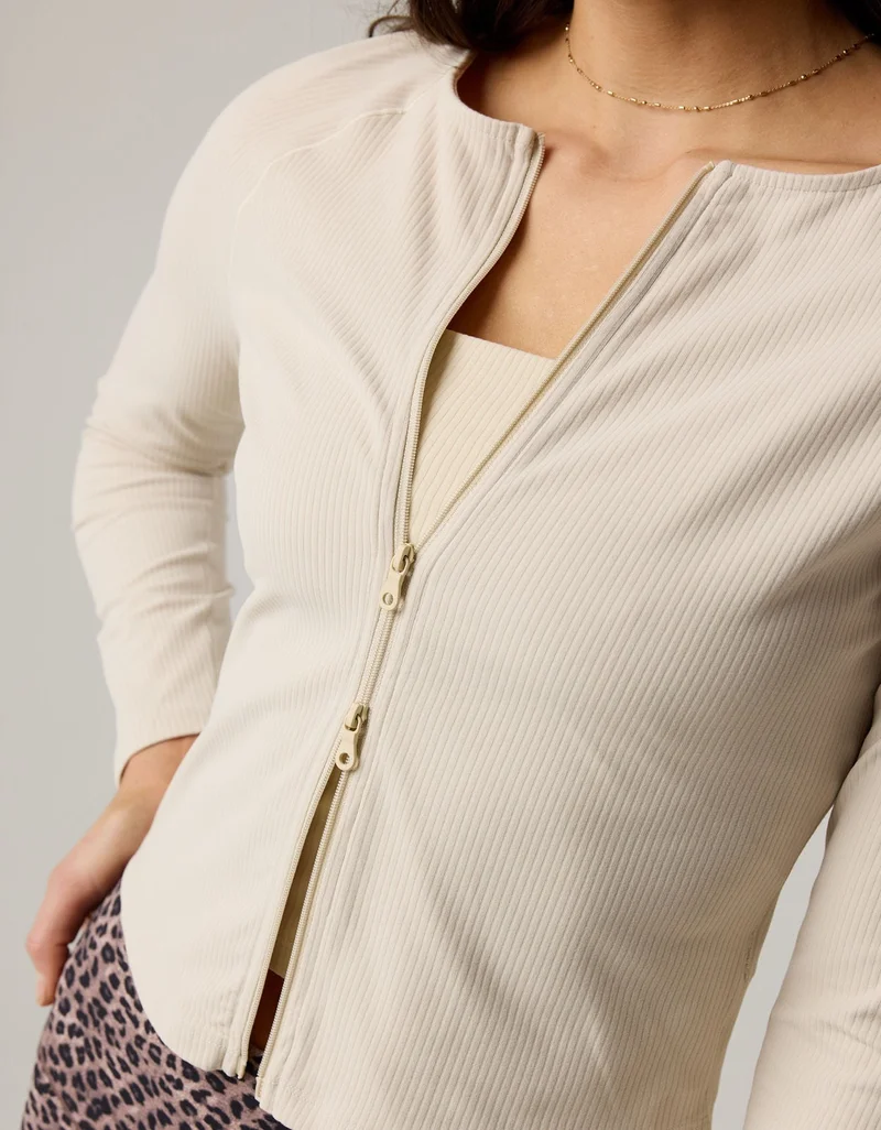 Aerie  OFFLINE By Aerie Real Me Xtra Ribbed Full Zip Jacket for Women | Best Price UAE