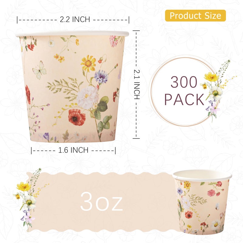 Crisky 3oz Bathroom Cups[300 Pack] Disposable Paper Dixie Cup, Elegant Vintage Floral Small Mouthwash Cups, Hot/Cold Beverage Coffee, Dessert for Birthday Parties, Home-use, Picnics, Ceremonies - Image 2