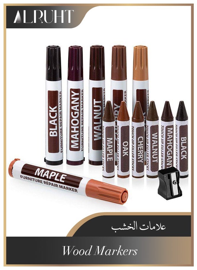 Alruht - Furniture Repair Kit, Wood Markers and Wax Sticks with Sharpener Kit for Stains, Scratches, Wood Floors, Tables, Carpenters, Bedposts, Touch Ups and Cover Ups - Image 1