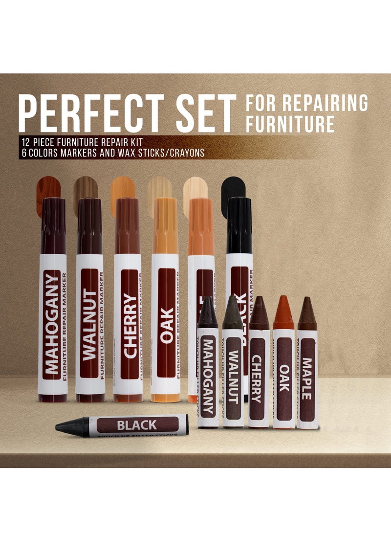Alruht - Furniture Repair Kit, Wood Markers and Wax Sticks with Sharpener Kit for Stains, Scratches, Wood Floors, Tables, Carpenters, Bedposts, Touch Ups and Cover Ups - Image 1