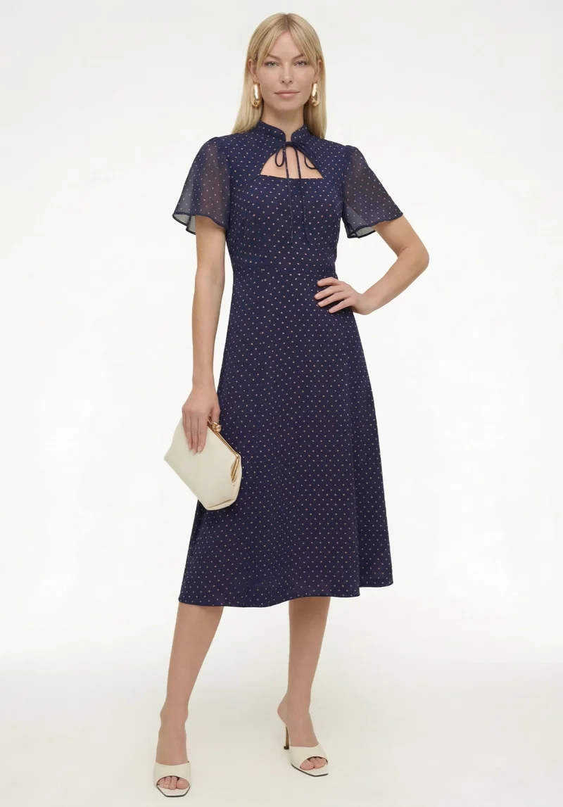 ليلي وليونيل Primrose Garden Polka Dot Print Midi Dress In Navy