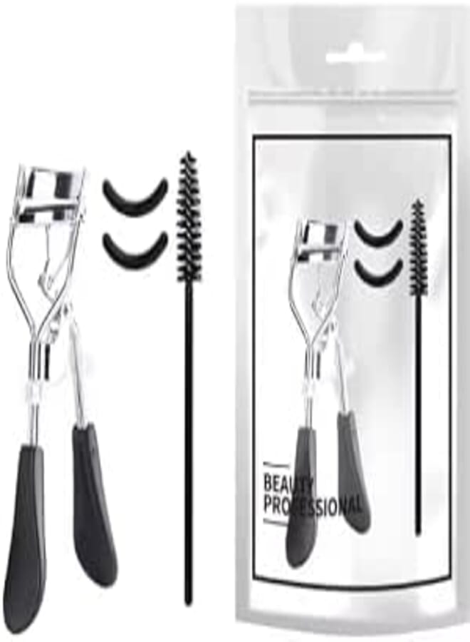 Professional Beauty Tool Set, Eyelash Tweezers and Trimming Brush Adjustable with Flexible Rubber Grip for Professional Use