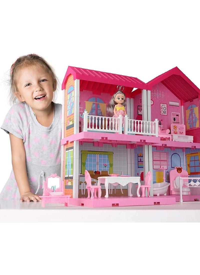TOY GARDEN DIY Dollhouse Dreamhouse Building Toy with Furniture, Pets & Dolls – 11 Rooms Playhouse, Movable Slides – Perfect Gift for Boys & Girls  - Image 1