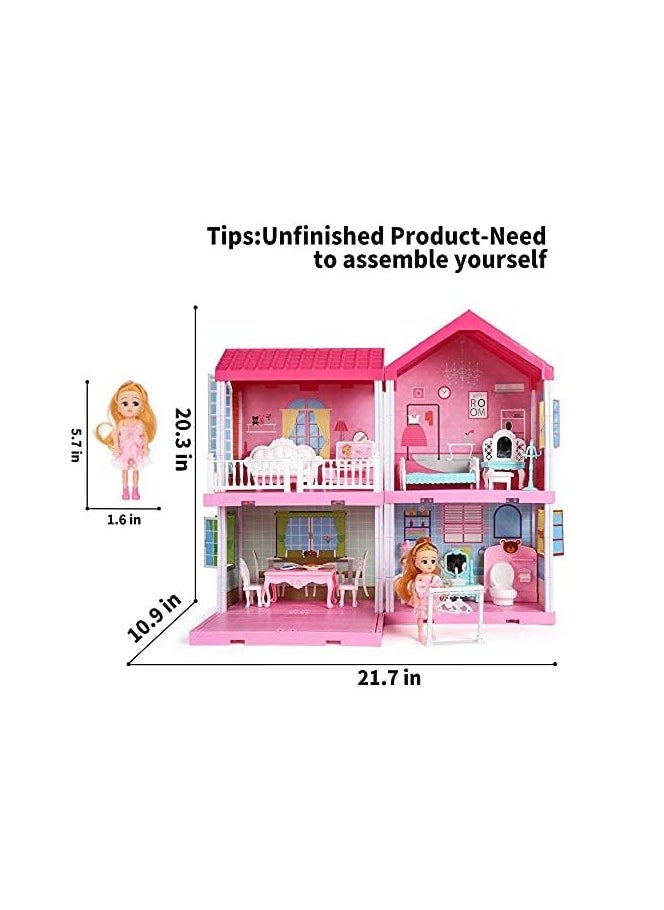 TOY GARDEN DIY Dollhouse Dreamhouse Building Toy with Furniture, Pets & Dolls – 11 Rooms Playhouse, Movable Slides – Perfect Gift for Boys & Girls  - Image 2
