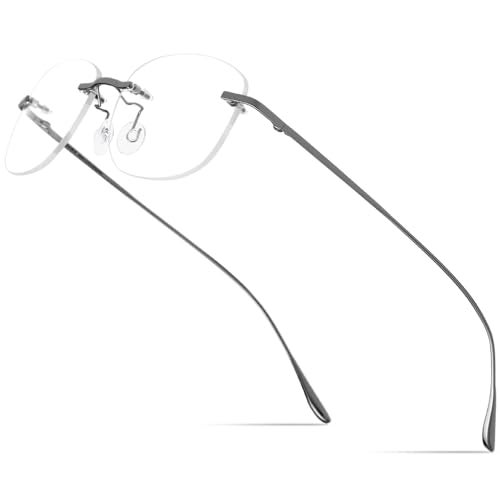 FONEX Metal Square Eyeglasses,Rimless Frameless Lightweight Glasses Frame for Men (8107 Grey) - Image 1