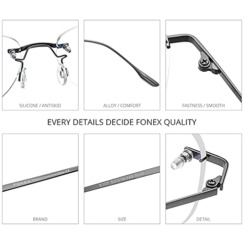 FONEX Metal Square Eyeglasses,Rimless Frameless Lightweight Glasses Frame for Men (8107 Grey) - Image 3