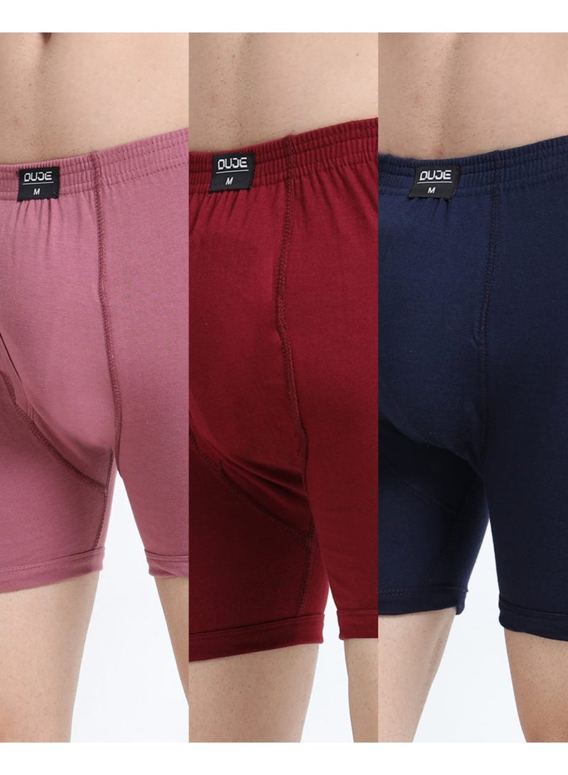 DUJE Men’s Regular Trunks (3-Pack Combo 1 – Pink, Maroon & Blue) | 100% Combed Cotton | Breathable, Sweat-Absorbing, Anti-Bacterial & Odour-Free Daily Innerwear - Image 1