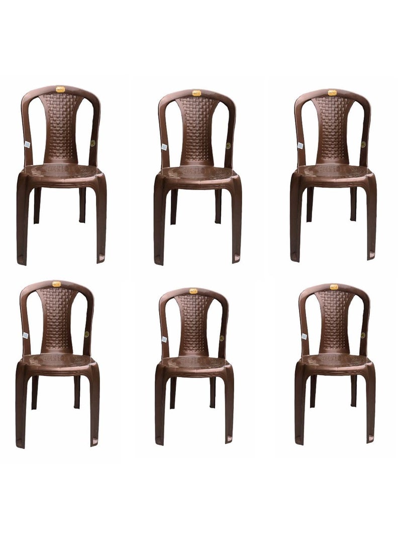 Anmol ANMOL Oppo Chair ARMLESS Set of 6 Brown Fully Comfort Plastic Outdoor Chair Brown PreAssembled  - Image 1