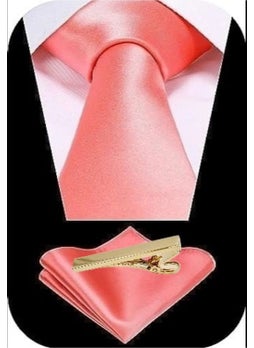 Tezzgelsin Men's Satin Tie Handkerchief and Gold Steel Tie Clip Set  - Image 1
