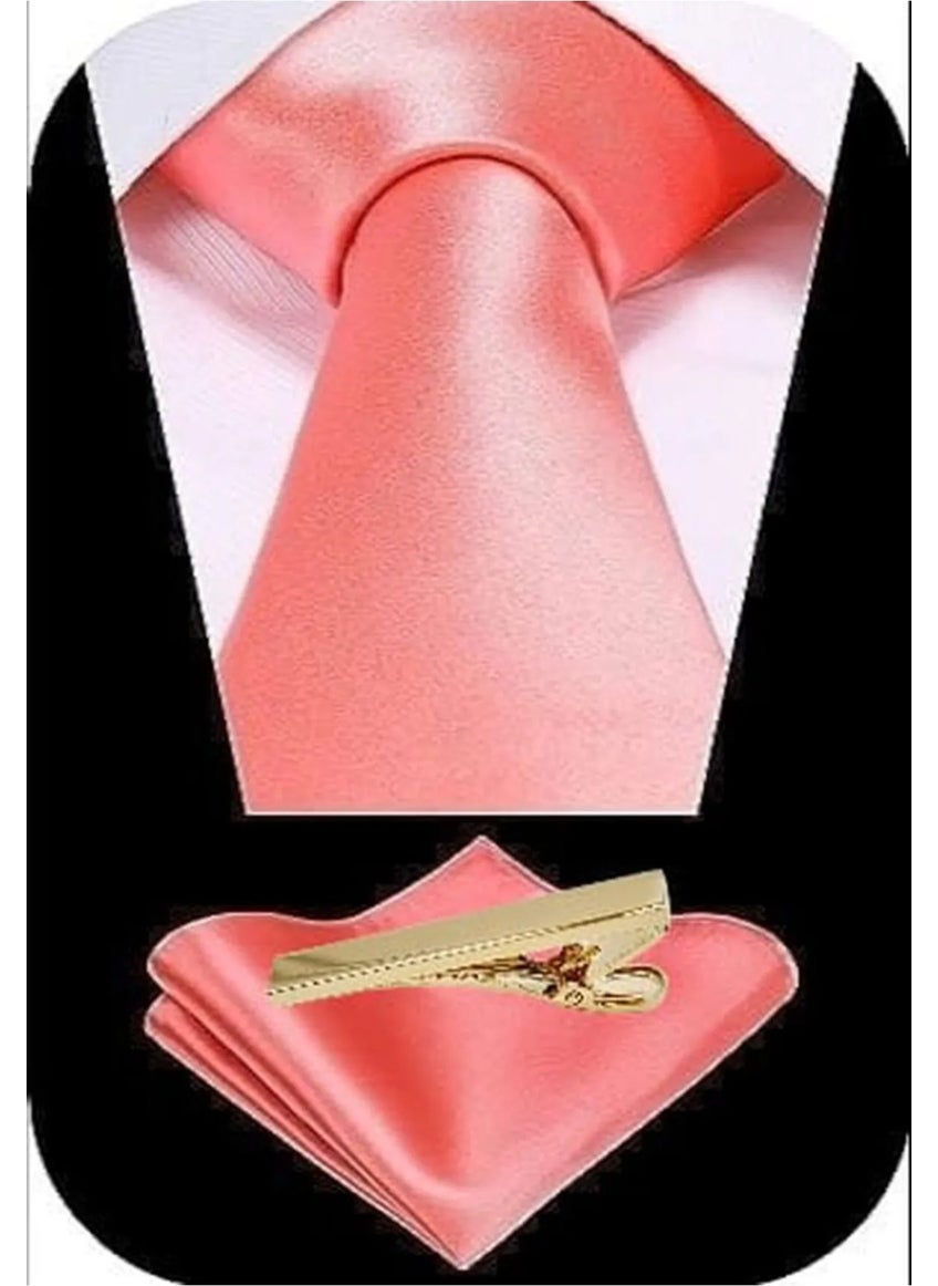 Tezzgelsin Men's Satin Tie Handkerchief and Gold Steel Tie Clip Set  - Image 2