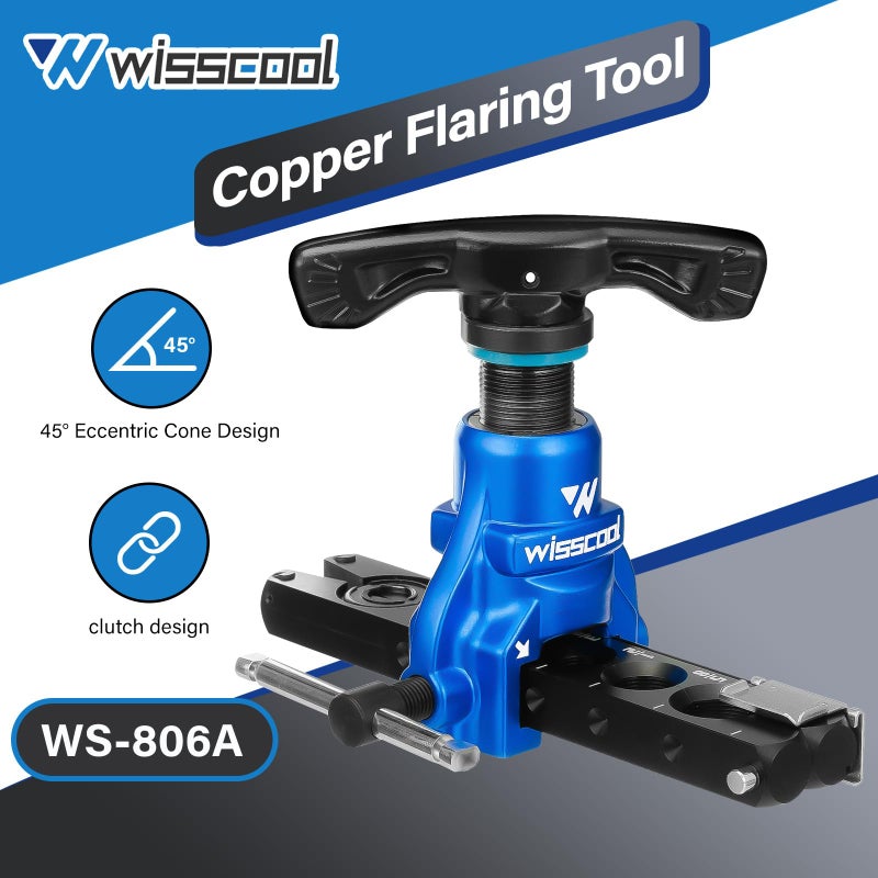 Wisscool Flaring Tool HVAC 1/4â€ -3/4â€ Single Flare Tool 45Â° Eccentric Tubing Flare Tool with Clutch Limit for Copper Pipe Tube Plumping Work(2 in 1) - Image 2