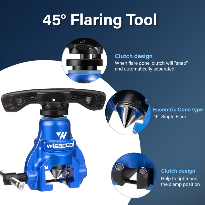 Wisscool Flaring Tool HVAC 1/4â€ -3/4â€ Single Flare Tool 45Â° Eccentric Tubing Flare Tool with Clutch Limit for Copper Pipe Tube Plumping Work(2 in 1) - Image 5