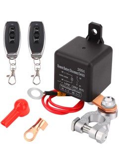 DC12V 200A Remote Battery Disconnect Kill Switch for Camper, Marine, Truck, Trailer, RV: Upgraded Anti-Theft, Prevent Battery Drain, with 2 Wireless Keys, (Black Negative Wire at Bottom)