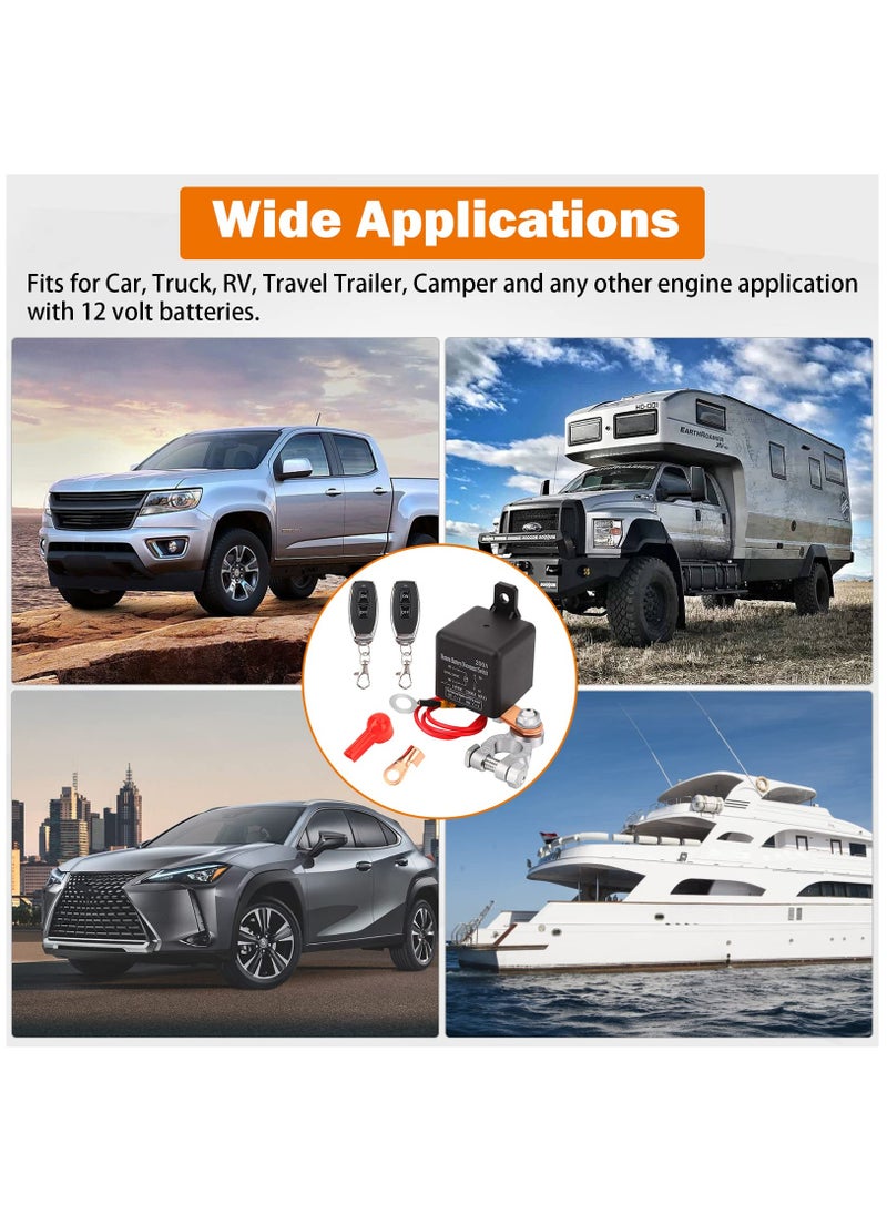 KASTWAVE - DC12V 200A Remote Battery Disconnect Kill Switch for Camper, Marine, Truck, Trailer, RV: Upgraded Anti-Theft, Prevent Battery Drain, with 2 Wireless Keys, (Black Negative Wire at Bottom) - Image 1