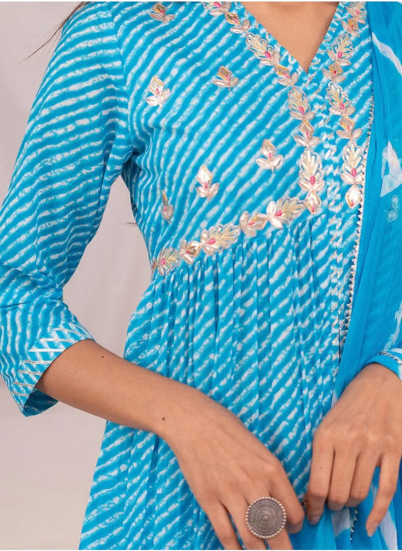 آي شين Women Blue Cotton Kurta set with Dupatta