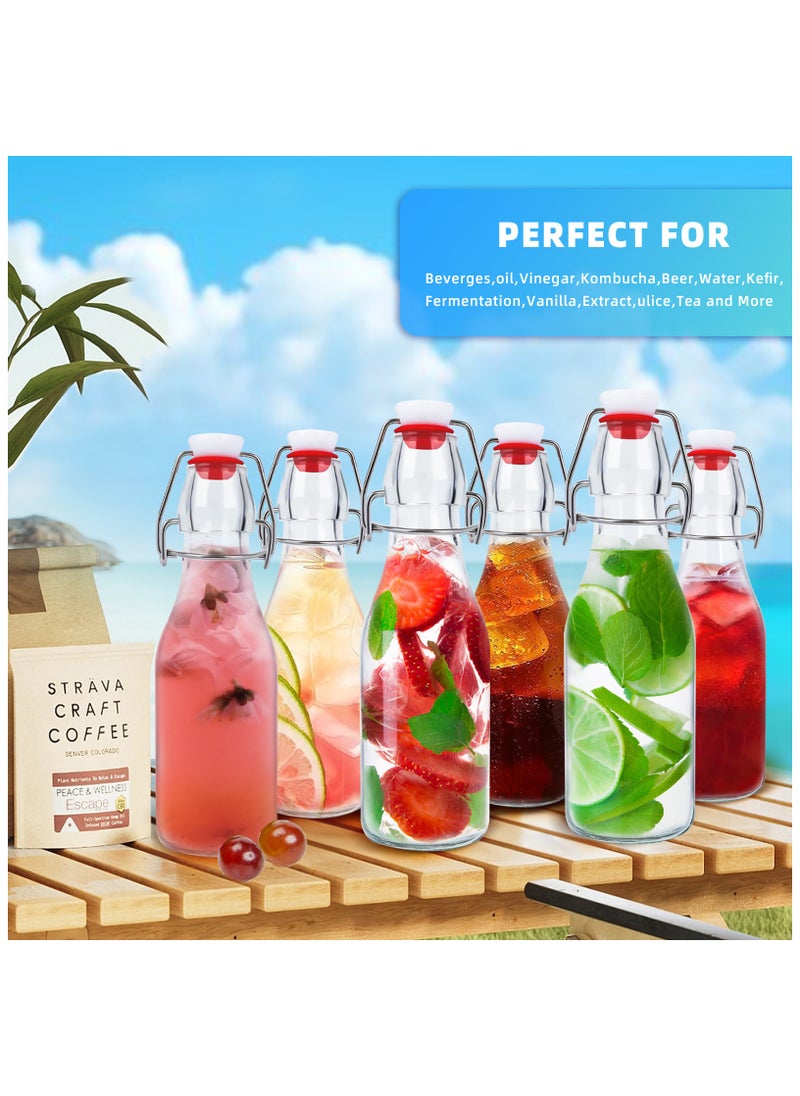 SKYLINK - 8 Pack 8oz Glass Swing Top Bottles with Airtight Lids – Reusable Glass Bottles for Juice, Water, Soda, and Kombucha – Includes Extra Silicone Seals, Chalkboard Labels, Funnel & Pour Spout - Image 1