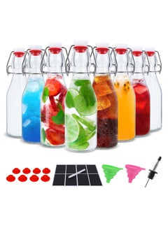 SKYLINK 8 Pack 8oz Glass Swing Top Bottles with Airtight Lids – Reusable Glass Bottles for Juice, Water, Soda, and Kombucha – Includes Extra Silicone Seals, Chalkboard Labels, Funnel & Pour Spout  - Image 1