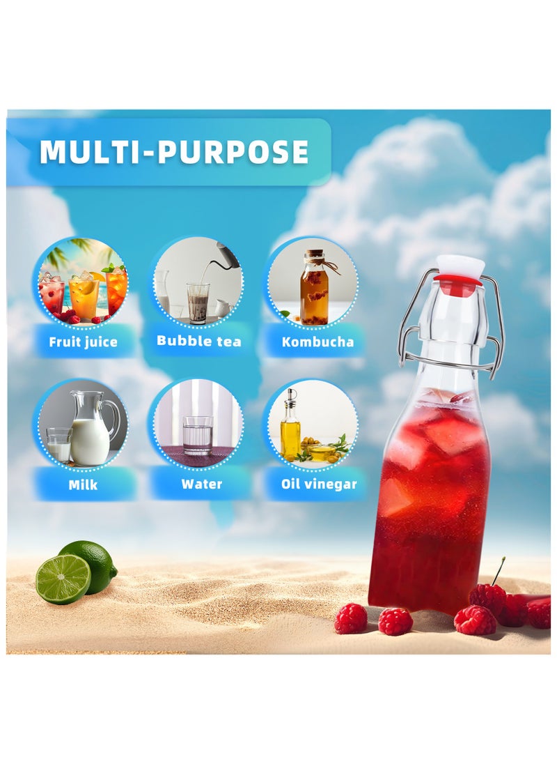 SKYLINK - 8 Pack 8oz Glass Swing Top Bottles with Airtight Lids – Reusable Glass Bottles for Juice, Water, Soda, and Kombucha – Includes Extra Silicone Seals, Chalkboard Labels, Funnel & Pour Spout - Image 1