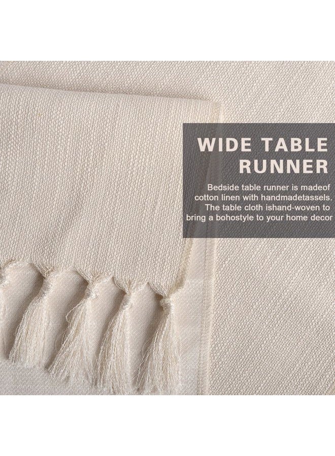 yuboo Boho Cream Nightstand Coffee Table Runner 36 Inches Short, Small Farmhouse Dresser Runner for Bedroom, Rustic Table Cover for Bedside Table, End Table, Nightstands, TV Stand, Fall Table Decor - Image 2