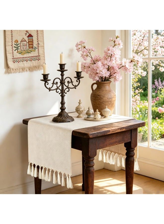 yuboo Boho Cream Nightstand Coffee Table Runner 36 Inches Short, Small Farmhouse Dresser Runner for Bedroom, Rustic Table Cover for Bedside Table, End Table, Nightstands, TV Stand, Fall Table Decor - Image 3