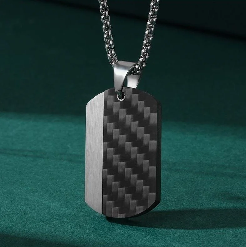 Chavin Carbon Fiber Black Dogtag Military Tag Steel Men's Necklace EU50