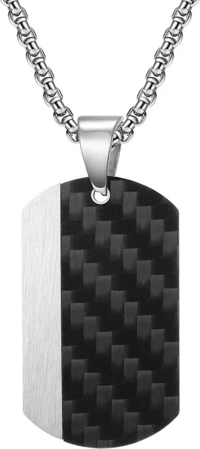 Chavin Carbon Fiber Black Dogtag Military Tag Steel Men's Necklace EU50