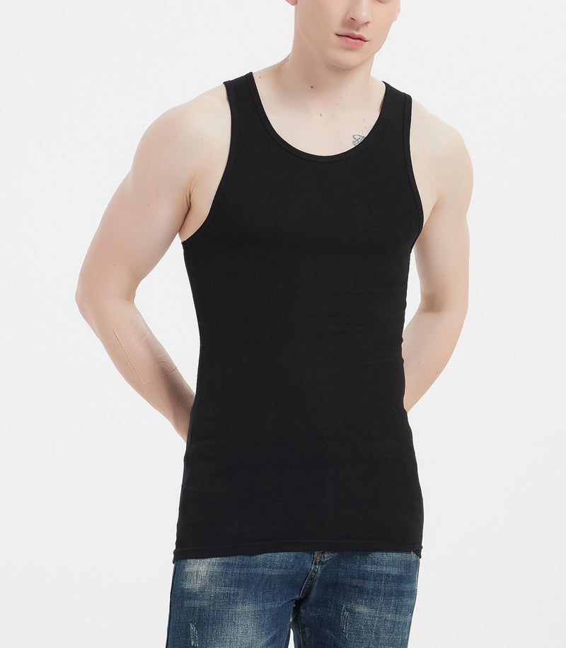 Comfneat Men's 6-Pack A-Shirts Tight Fit Tank Tops Cotton Spandex Undershirts (Black 6-Pack, L) - Image 3
