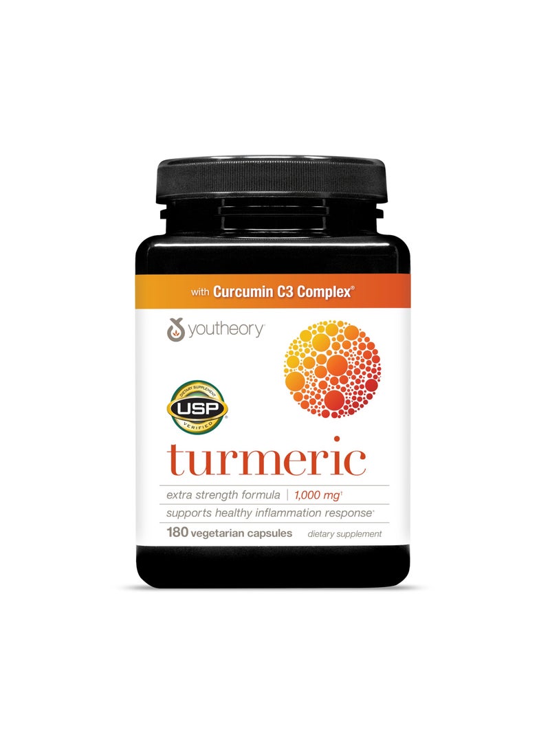 youtheory Turmeric Extra Strength Formula 1000 Mg Supports Healthy Inflammation Response 180 Vegetarian Capsules - Image 1