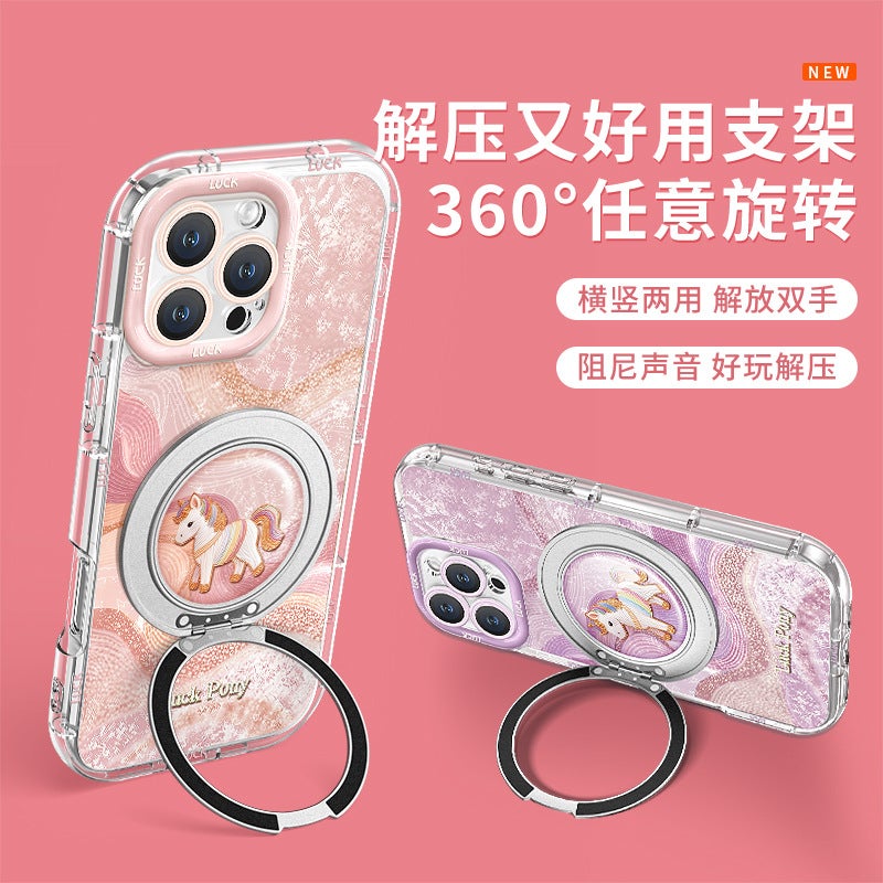 غطاء واقي بAcrylic لـ iPhone 16 / 16 Plus / 16 Pro / 16 Pro Max مع حامل قائم ونقشة حصان صغير مع مقاوم للصدمات مع مقاوم للخدش مع حماية من السقوط باللون Cream Shell بوظيفة حامل من ا. - Image 4