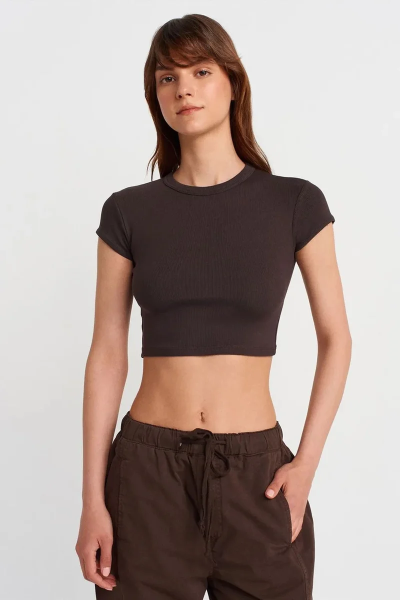 DILVIN Women's Slim Fit Crop Crew Neck T-Shirt