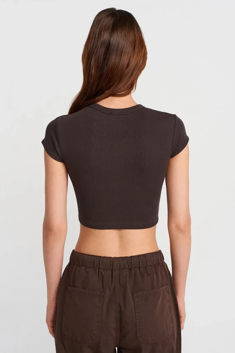 Dilvin Coffee Brown DILVIN Women's Slim Fit Crop Crew Neck T-Shirt for Women | Best Price UAE