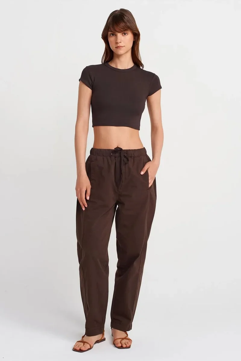 Dilvin Coffee Brown DILVIN Women's Slim Fit Crop Crew Neck T-Shirt for Women | Best Price UAE