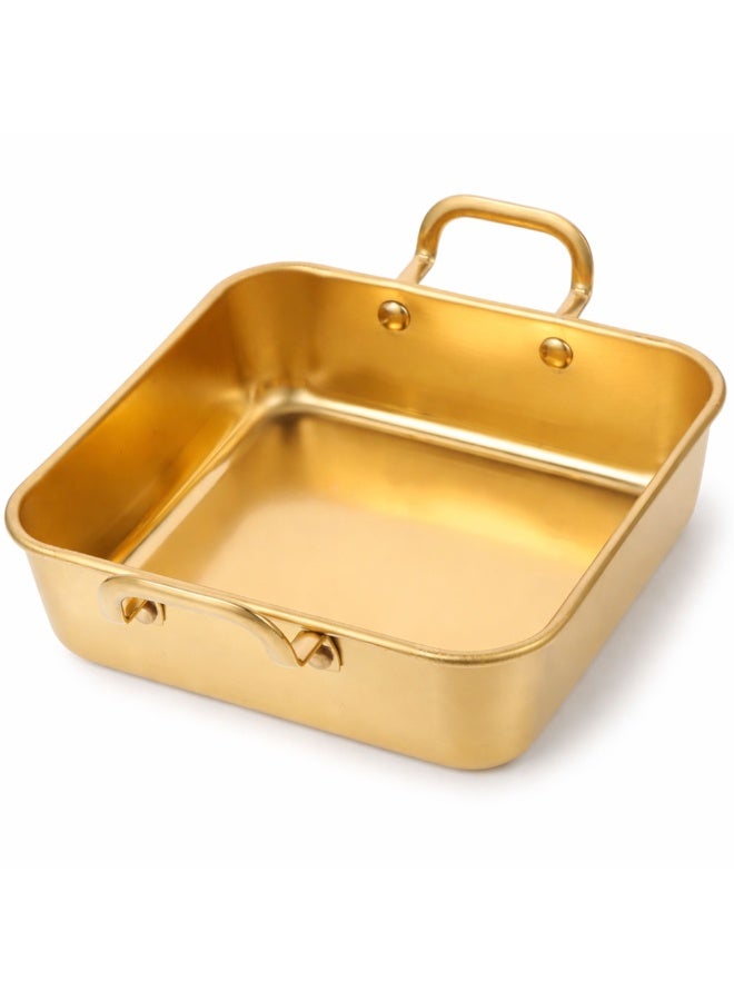 Stainless Steel Square Cake Pan, Nonstick Baking Dish with Side Handles, 16cm Professional Bread & Pastry Mold, Durable Square Plate for Cakes, Nougat & Sourdough, Oven & Dishwasher Safe (Gold) - Image 1