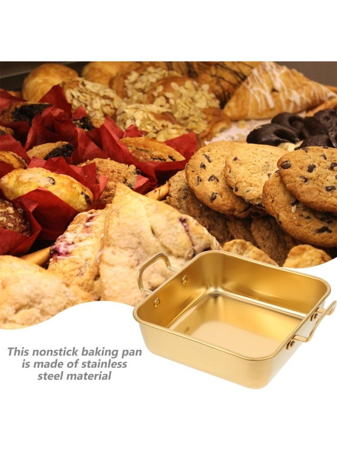 Stainless Steel Square Cake Pan, Nonstick Baking Dish with Side Handles, 16cm Professional Bread & Pastry Mold, Durable Square Plate for Cakes, Nougat & Sourdough, Oven & Dishwasher Safe (Gold) - Image 5