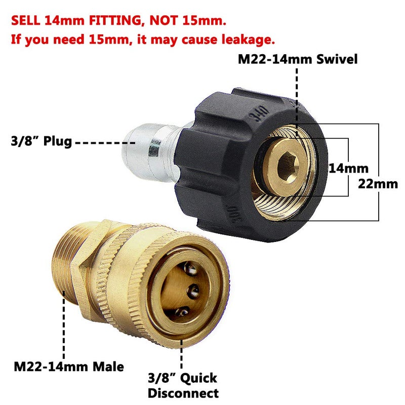 Twinkle Star Pressure Washer Adapter Set, Quick Disconnect Kit, M22 14 mm Quick Connect Swivel to 3/8'' Quick Connect Fittings, 3/4" to Quick Release - Image 3