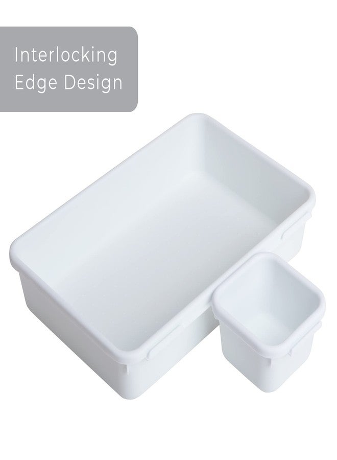 Smart Design Interlocking Drawer Organizer - 8 Piece Set - BPA Free - Utensils, Flatware, Office, Personal Care, or Makeup Storage - Kitchen - White - Image 4