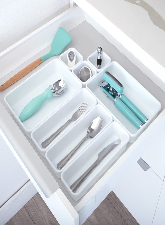 Smart Design Interlocking Drawer Organizer - 8 Piece Set - BPA Free - Utensils, Flatware, Office, Personal Care, or Makeup Storage - Kitchen - White - Image 2