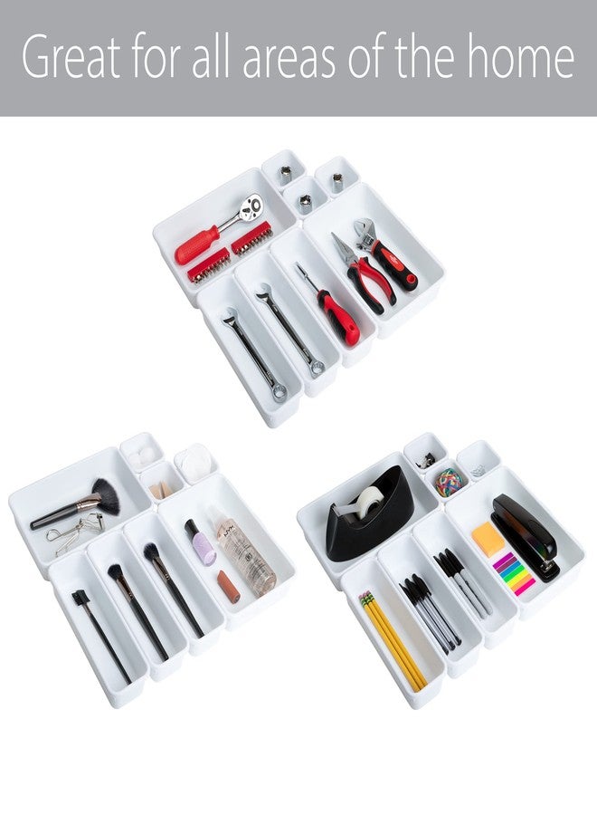 Smart Design Interlocking Drawer Organizer - 8 Piece Set - BPA Free - Utensils, Flatware, Office, Personal Care, or Makeup Storage - Kitchen - White - Image 5