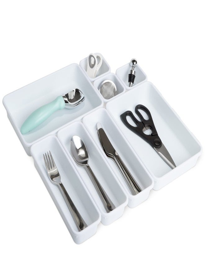 Smart Design Interlocking Drawer Organizer - 8 Piece Set - BPA Free - Utensils, Flatware, Office, Personal Care, or Makeup Storage - Kitchen - White - Image 1