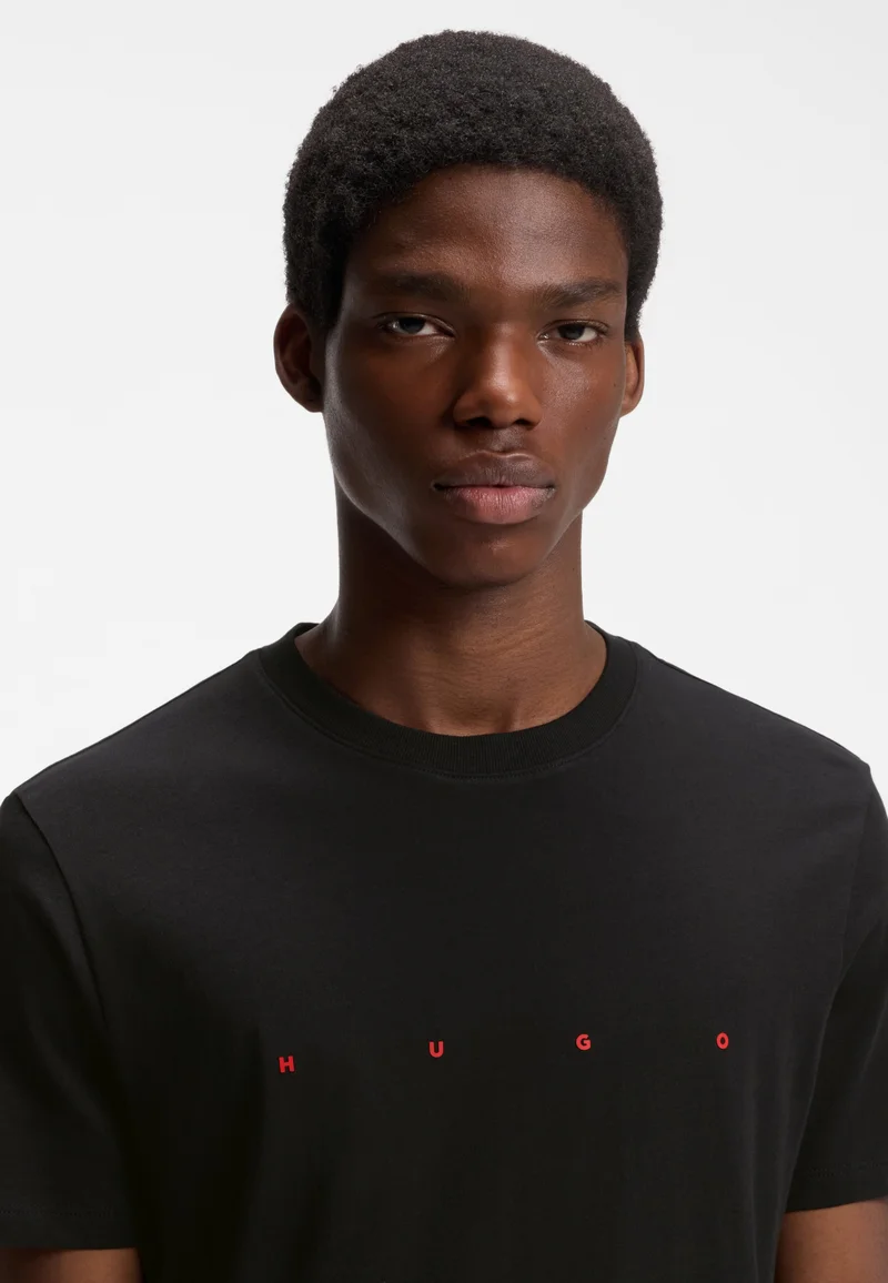 HUGO Black Cotton-jersey T-shirt with logo detail for Men | Best Price UAE