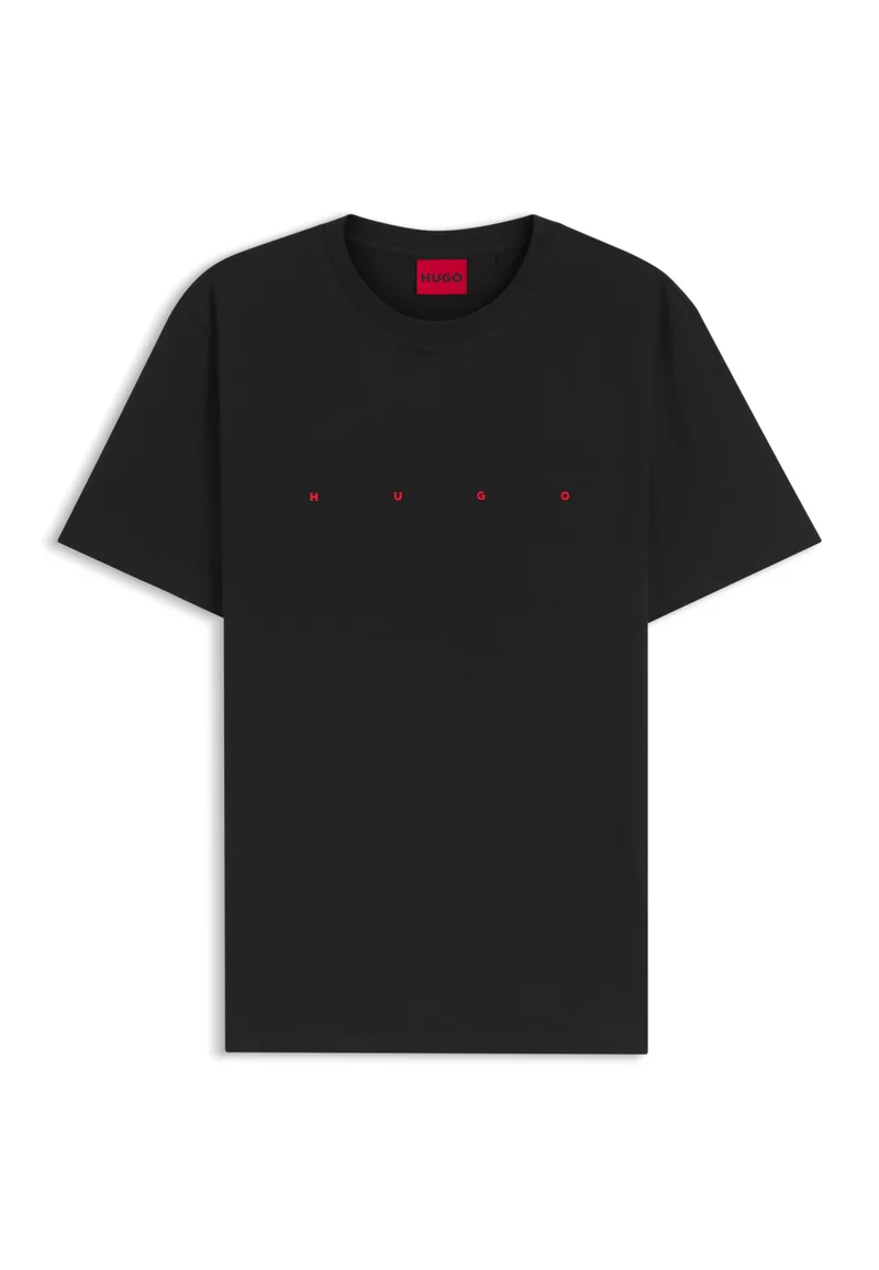 HUGO Black Cotton-jersey T-shirt with logo detail for Men | Best Price UAE