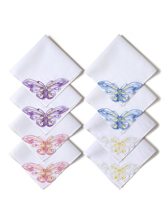 Selected Hanky Women's Cotton Handkerchiefs with Butterfly Lace at Corner, Ladies Hankies 8 Pcs - Image 1