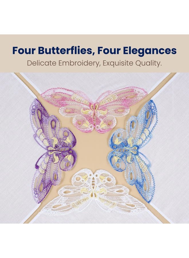 Selected Hanky Women's Cotton Handkerchiefs with Butterfly Lace at Corner, Ladies Hankies 8 Pcs - Image 3