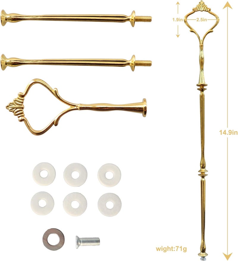 Happy Will 3 Tier Tiered Tray Hardware Kits Fruit Cake Plate Handle Fitting Hardware Rod Dessert Stand Holder Golden Crown 5 Set（Plate not Included） - Image 3