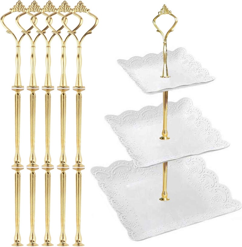 Happy Will 3 Tier Tiered Tray Hardware Kits Fruit Cake Plate Handle Fitting Hardware Rod Dessert Stand Holder Golden Crown 5 Set（Plate not Included） - Image 1