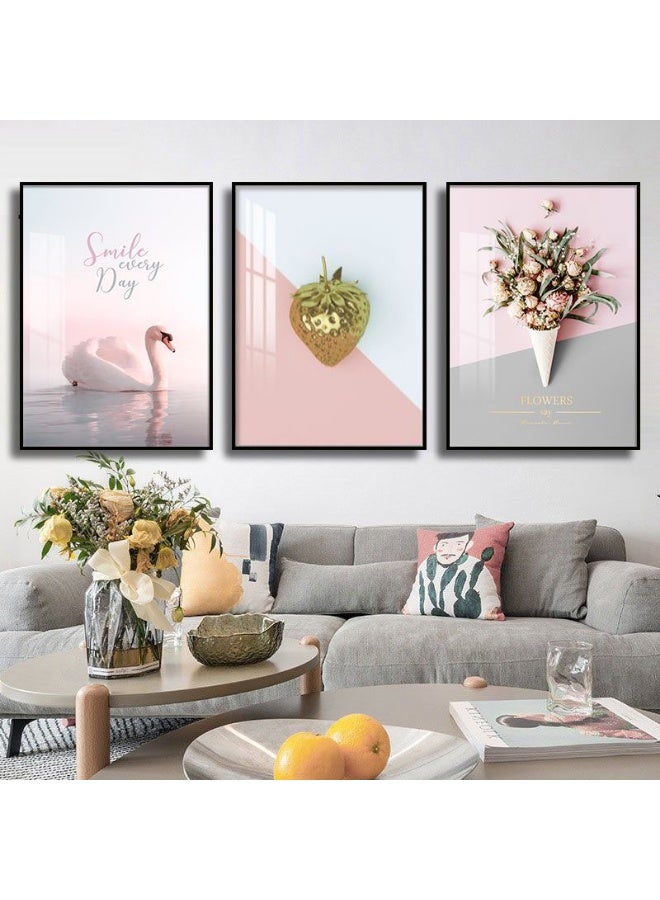 KBKBART Set Of 3 Framed Canvas Wall Arts Pictures Stretched Over PS Frame Paintings for Living Room Dining Room Bedroom Office Home Decor - Image 1