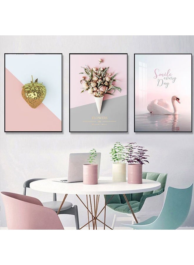 KBKBART Set Of 3 Framed Canvas Wall Arts Pictures Stretched Over PS Frame Paintings for Living Room Dining Room Bedroom Office Home Decor - Image 3