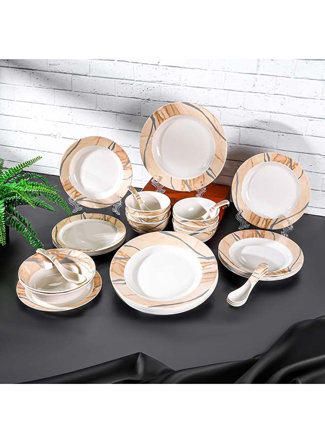 Royalford 32pcs Melamineware Dinner Set RF12510 Includes Deep and Side Plates, Serving and Rice Bowls and Soup Spoons Dishwasher-Safe and Freezer-Friendly Food-Grade Multicolor 3kg - Image 4